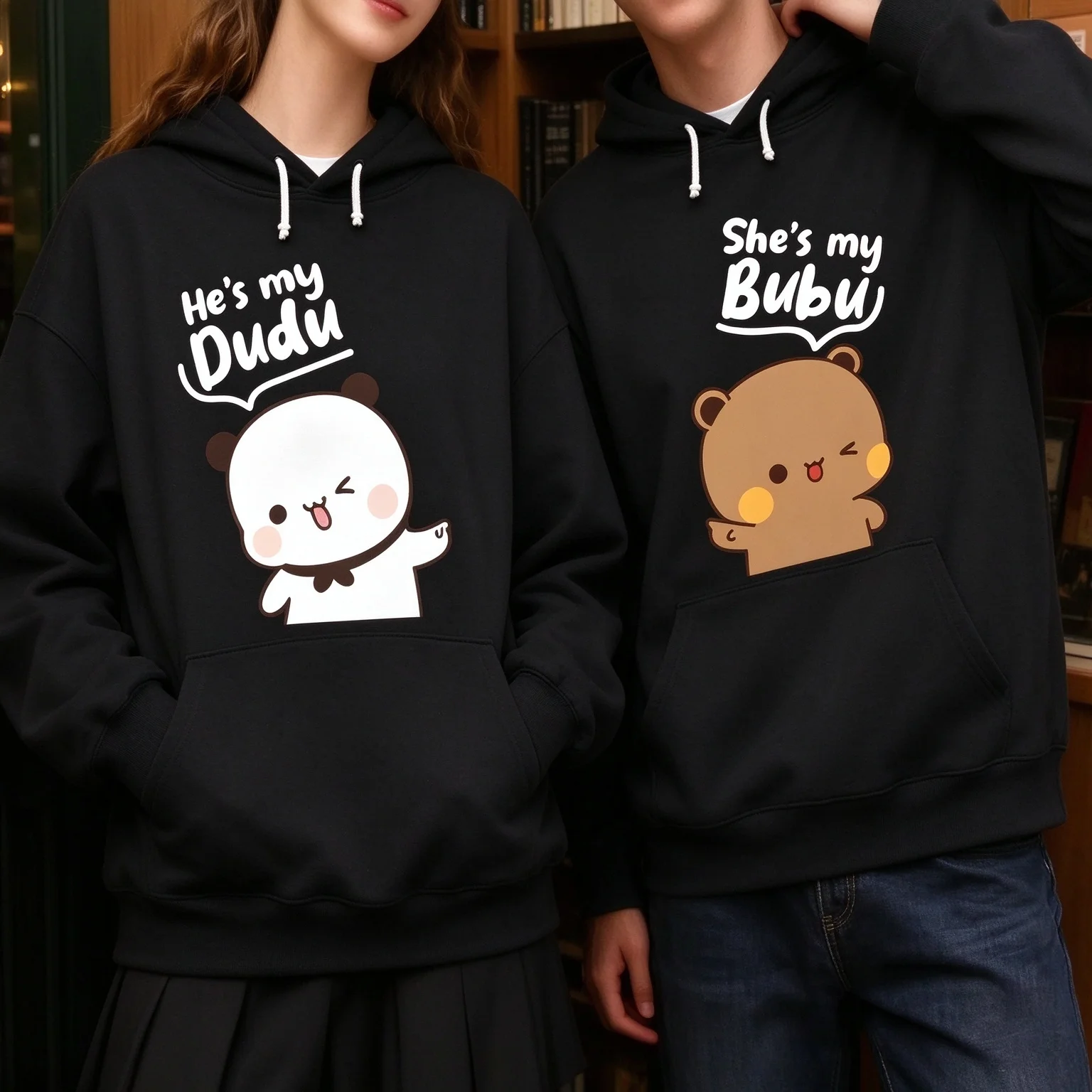 Bubu Dudu Bear New Couple Hoodies Matching His and Hers Outfit Casual Cute Couple Outfits Fall Winter Men Women Daily Life arel