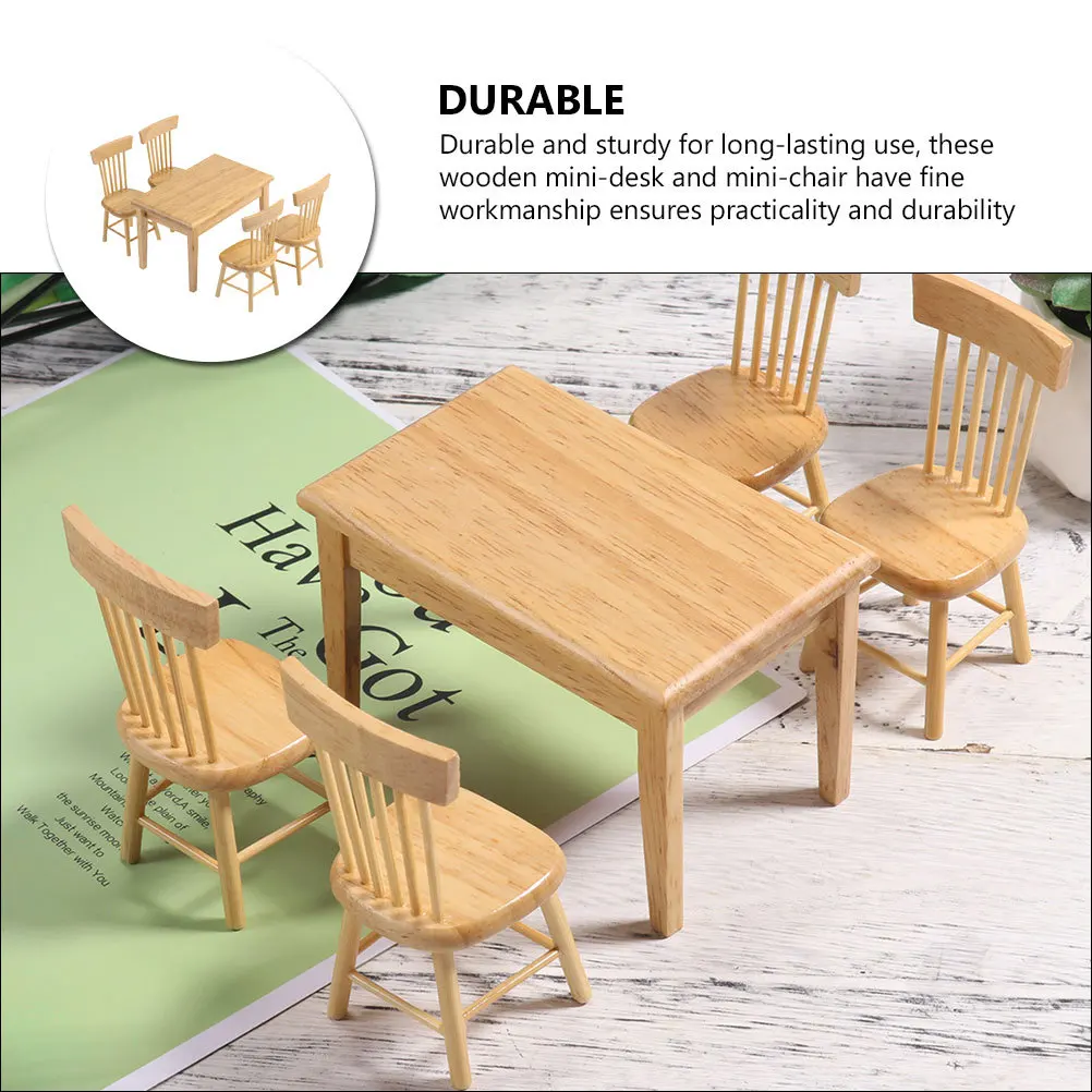 1Set Miniatur-Schreibtisch und Stuhl, Holzmöbel, schickes, realistisches Aussehen, Heimdekoration, Mini-Hauszubehör für Wohnzimmer, Schlafzimmer