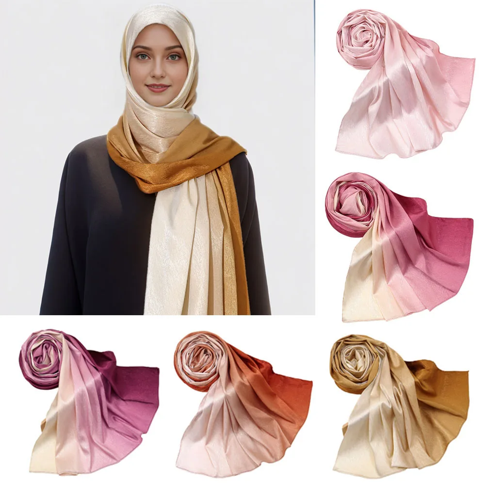 Muslim Satin Silk Hijab Scarf Women Long  Color Head Wrap For Women Hijabs Scarves Ladies Muslim Turban Veil Jersey Hijabs