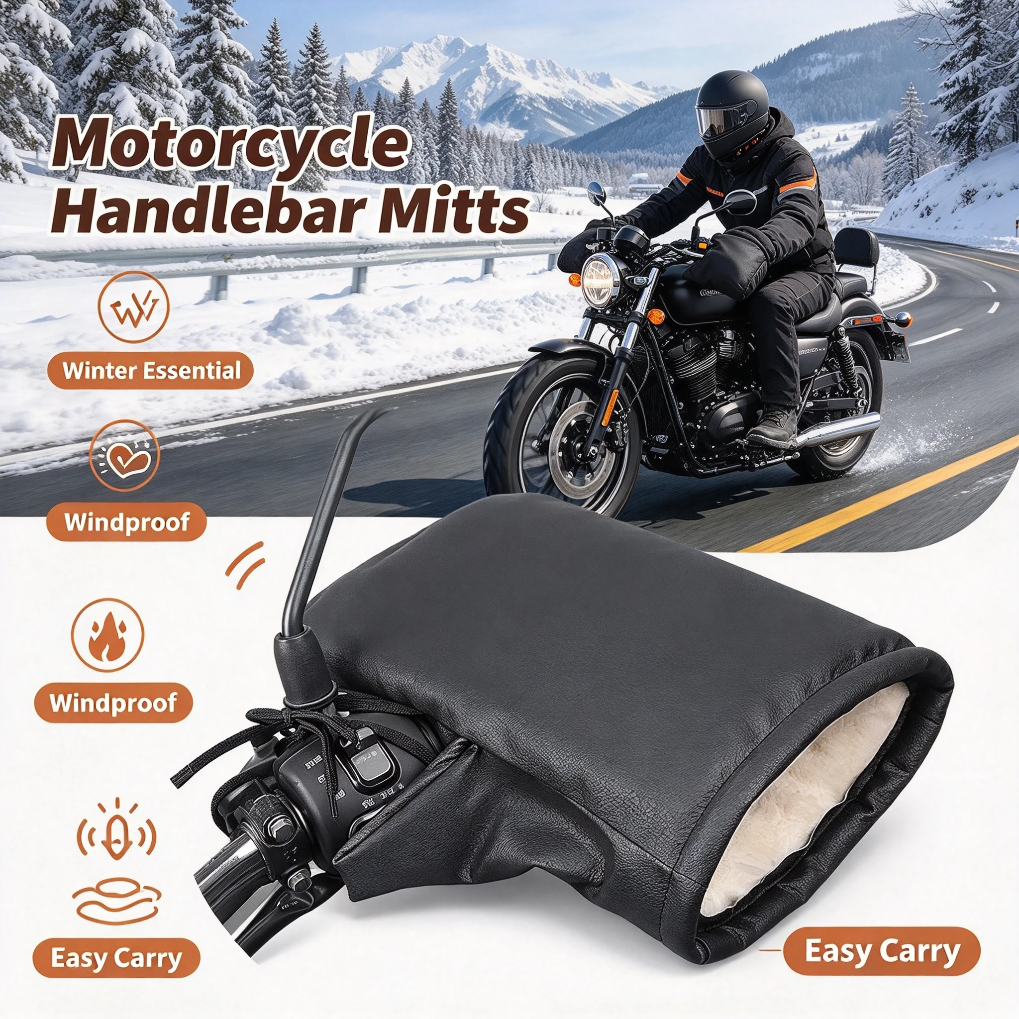 Motorcycle Handlebar Muffs Winter Mitts 1 Pair Warmer Gloves Waterproof Handmuffs Bicycle Handle Cover Hand Covers Warmers