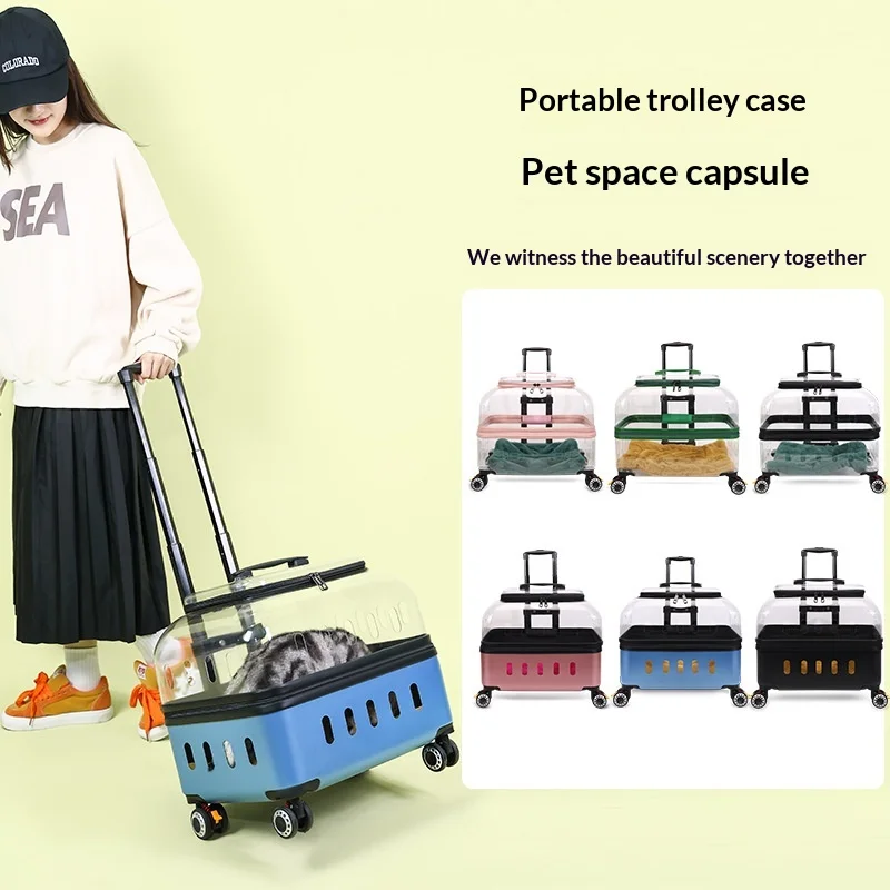 Transportín transparente con ruedas para gatos y perros, maleta viaje - imagen 2
