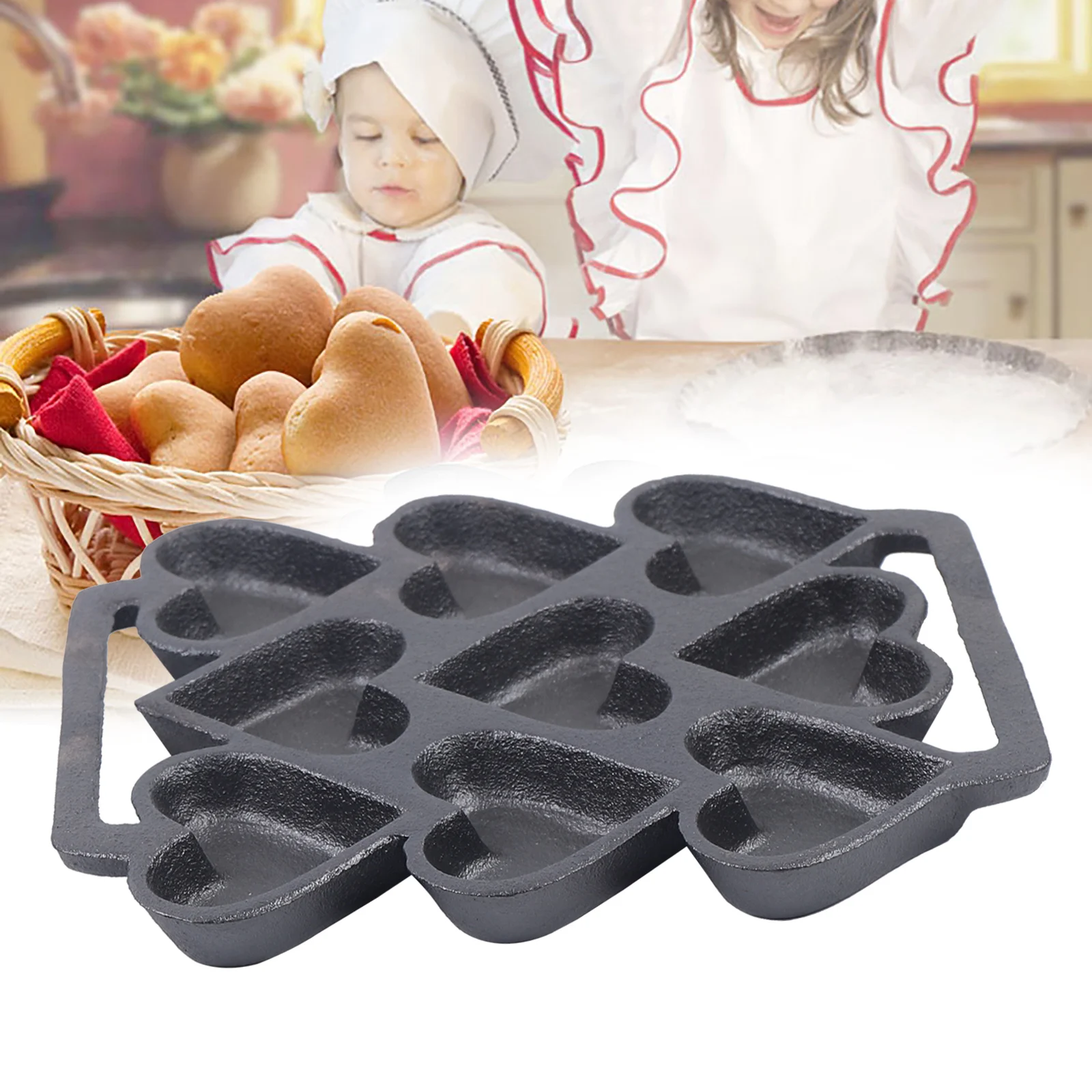 Poêle en fonte à 7/9 cavités, moule à mini-crêpes pré-assaisonné, plaque de cuisson antiadhésive pour muffins, biscuits, pain de maïs et gâteaux