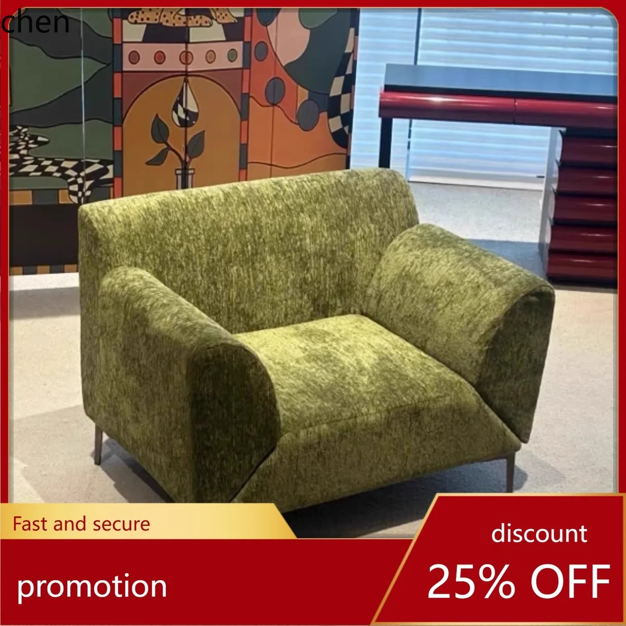 HT Minimalist Leisure Sofa Chair Rotatable Armrest Mid-century Style Single Leisure Fabric Sofa Chair