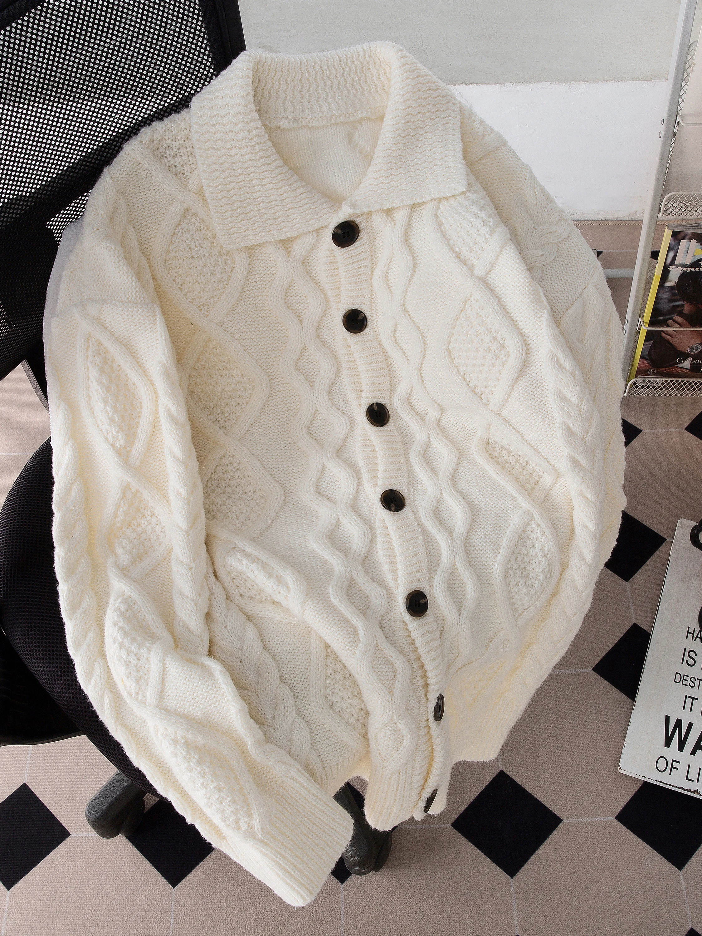 

American Sle Thiened Collar Open Cardigan Sweater Men's Winter Button Knittedwear Trendy Lazy Sle Couple's Outerwear