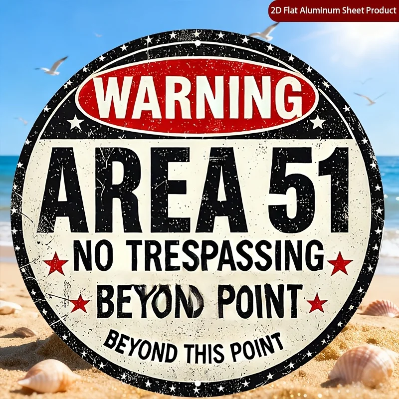 2D Flat, 1pc Area 51 Alien-Themed Warning Sign - Vintage -Style No Trespassing Border Patrol Replica, UFO Conspiracy Theory Wall