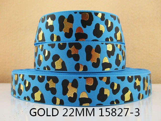 5 Yards 22mm Silver Gold Foil Leopard Flowers Geometric Patterns Polyester Ribbon DIY Handmade Materials,5Yc3063