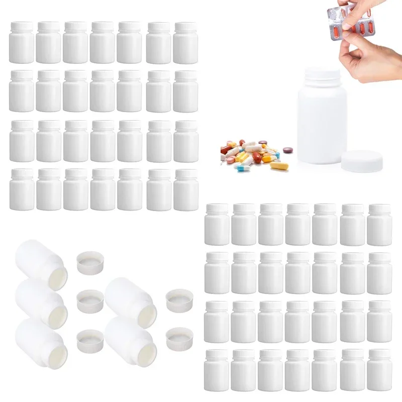 5Pcs 15-100ML White Empty Plastic Medical Pill Organizer Bottles With Lids Portable Tablets Cases Capsule Solid Powder Container