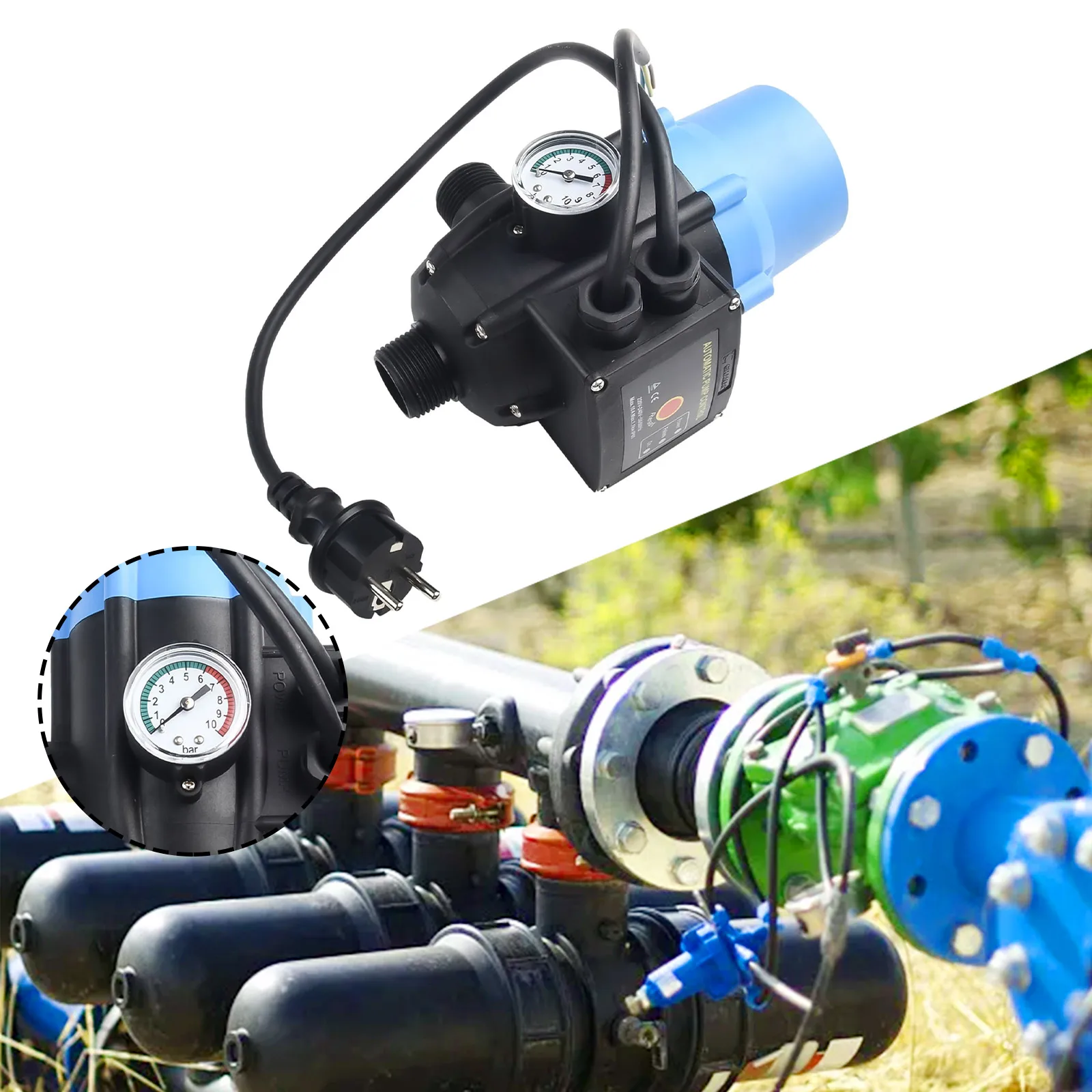 

Pump Electronic Switch IP65 EPC-2 Electronic Pump Controller 1100W Pressure Switch 10Bar Pressure Gauge Cultivators Part