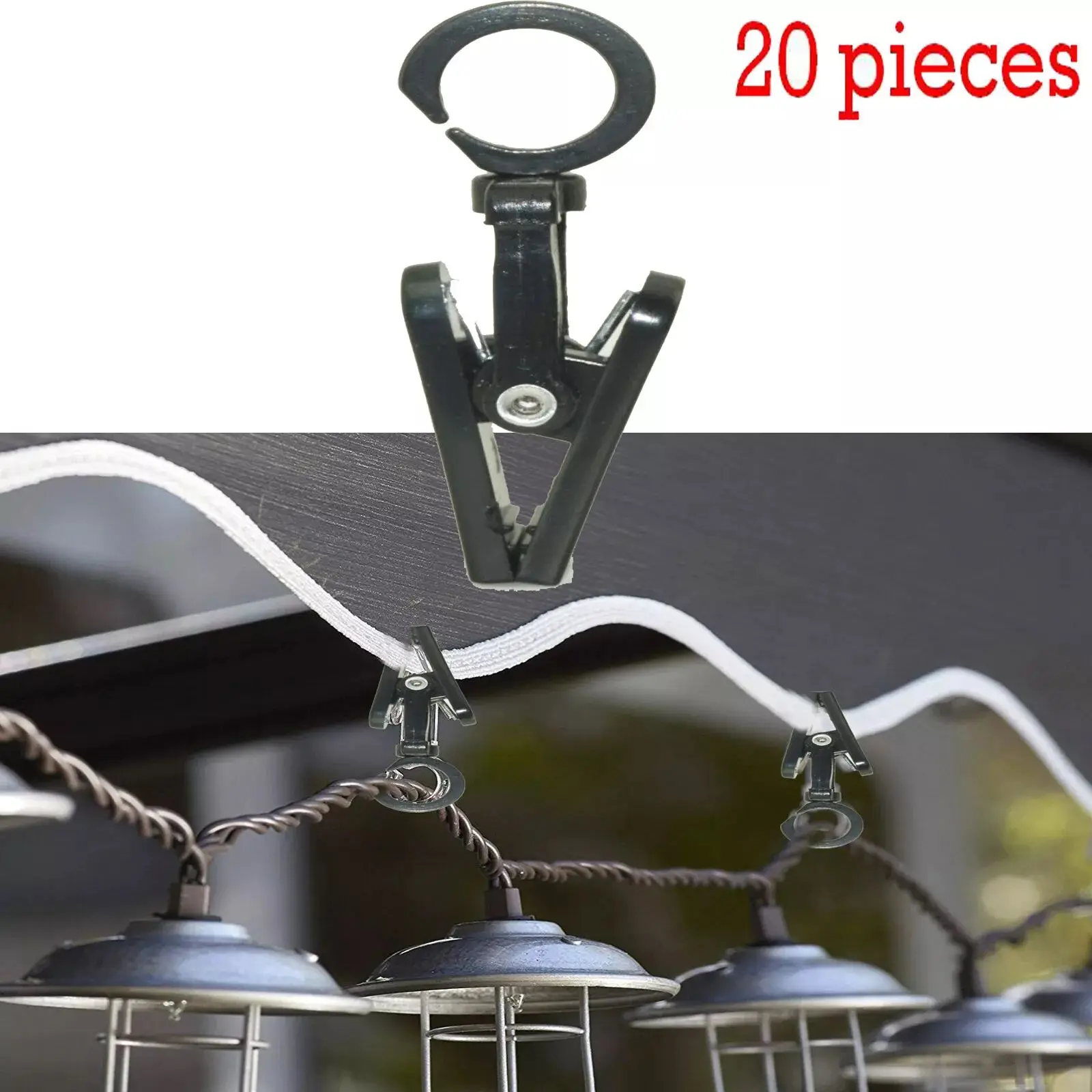 20PCS Tent Clips with 360° Rotation Hook for Attaching Tarpaulins Awnings Outdoor Camping Caravans Canopies Lights Cables