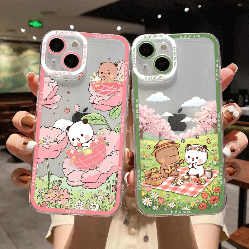 Cartoon Bubududu Panda Couple Phone Case for Samsung Galaxy S26 S25 Ultra S24 S23 S22 Plus S25+ S21 FE S20 5G Scenery Soft Cover