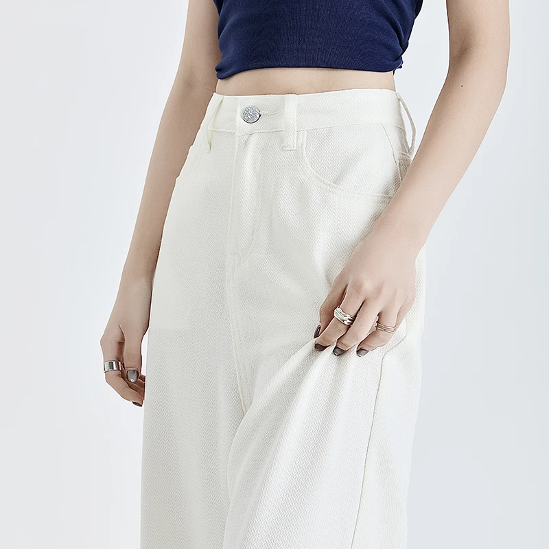 الصيف رقيقة لينة مريحة ليوسيل النسيج امرأة الجينز Y2K فتاة القطن الأبيض فضفاض بنطال ذو قصة أرجل واسعة موضة بناطيل كاجوال زائد طول #5