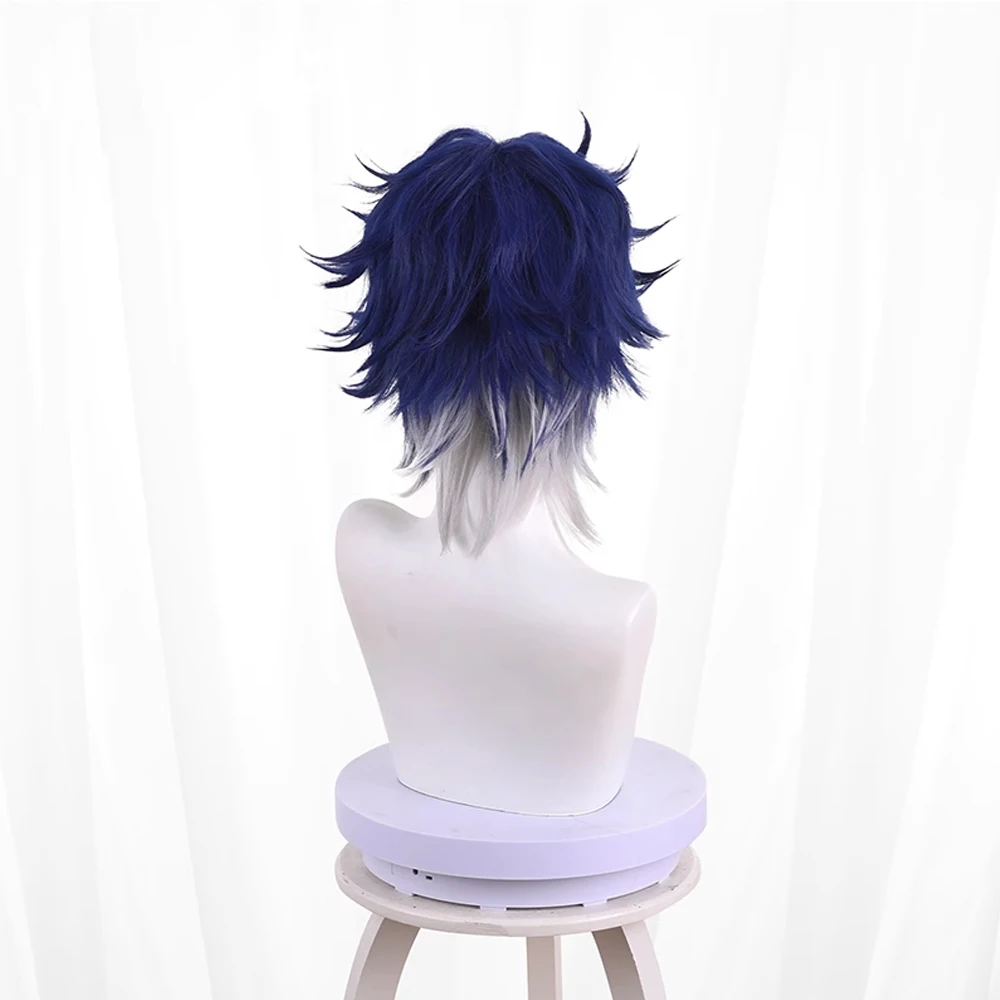 RANYU Honkai Star Rail Sampo Koski Wig Synthetic Short Straight Blue Gray Mixed Game Anime Cosplay Hair Wig for Party