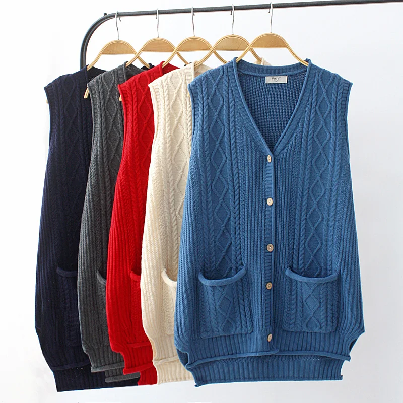 

Spring Women's Large Size Knitted Vest Mid-Length Sleeveless V-Neck Pullover Fashionable plus Size Ladies' Top