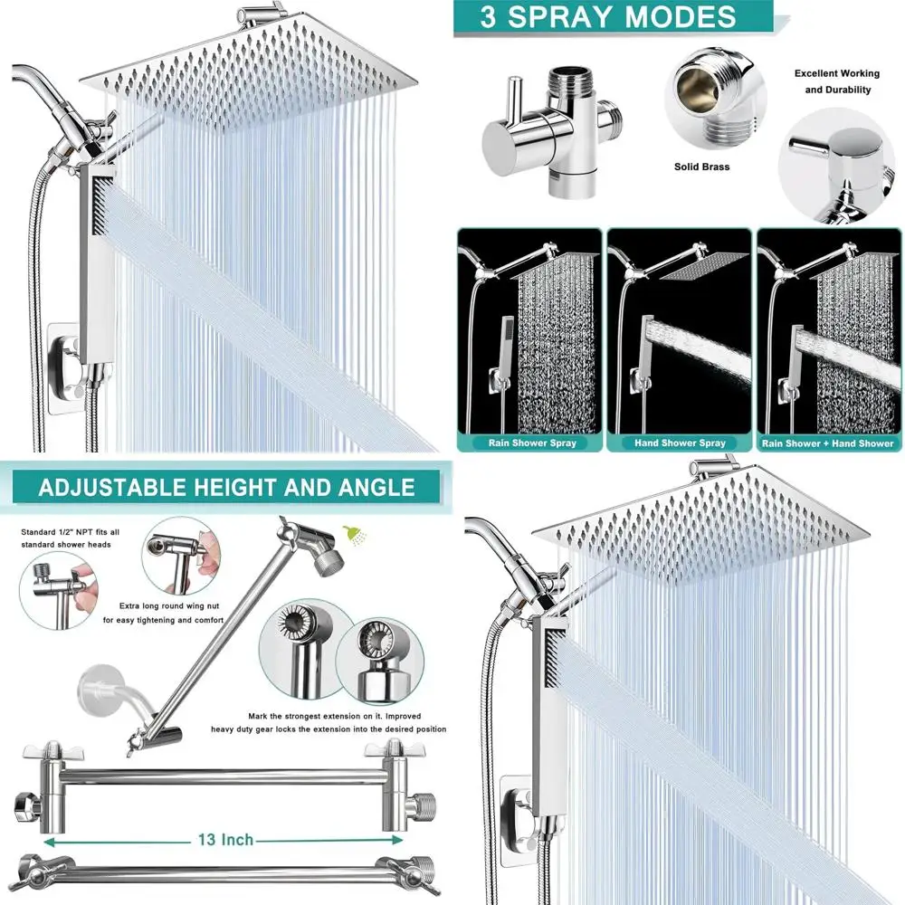 Dual Metal Shower System: 12 Rainfall & Handheld Combo with 13 Extension and 79 Hose in Chrome