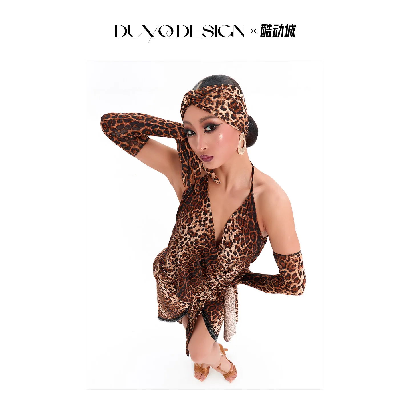 Tenue de danse latine DUYQ pour femme, imprimé léopard, ensemble de danse de salon, tenue d'entraînement moderne personnalisée pour instructeur, vêtement d'entraînement polyvalent