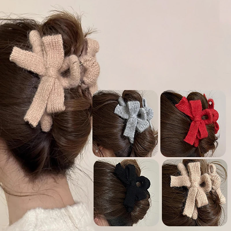 Simple Autumn Winter Plush Bow Hair Claws Hair Clip Clasp Hairpins For Women Hair Accessories Barrettes Shark Clips