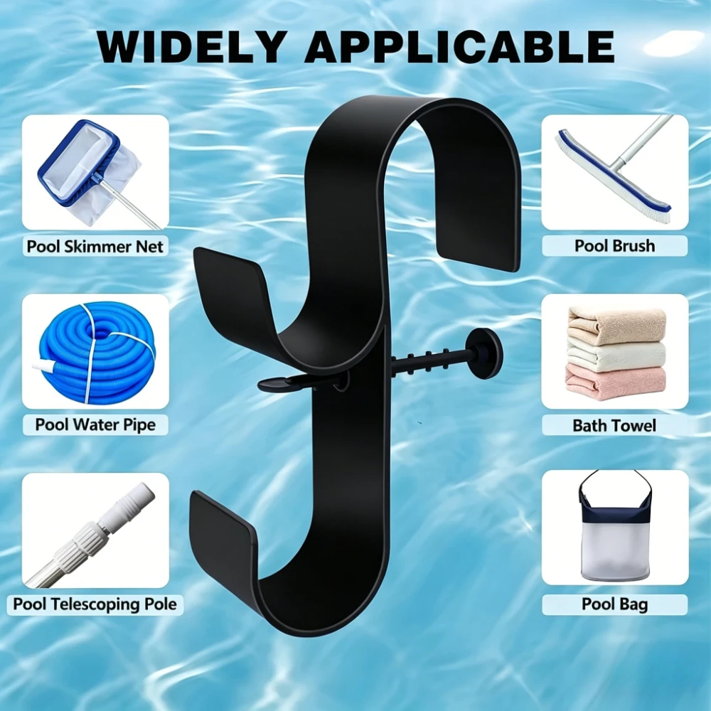 2pcs Poolside Pool Leaf Skimmer Net Holder Above Ground Pool Pole Hange Adjustable Telescopic Swimming Pole Hooks Accessories