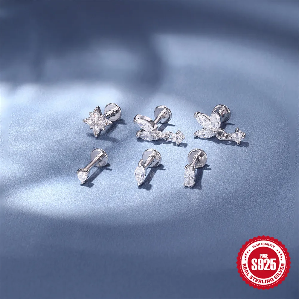 روكسي 925 فضة القلب/عيون الحصان مويسانيتي ثقب القرط للنساء الأقراط الكلاسيكية هدايا عيد ميلاد الخطوبة