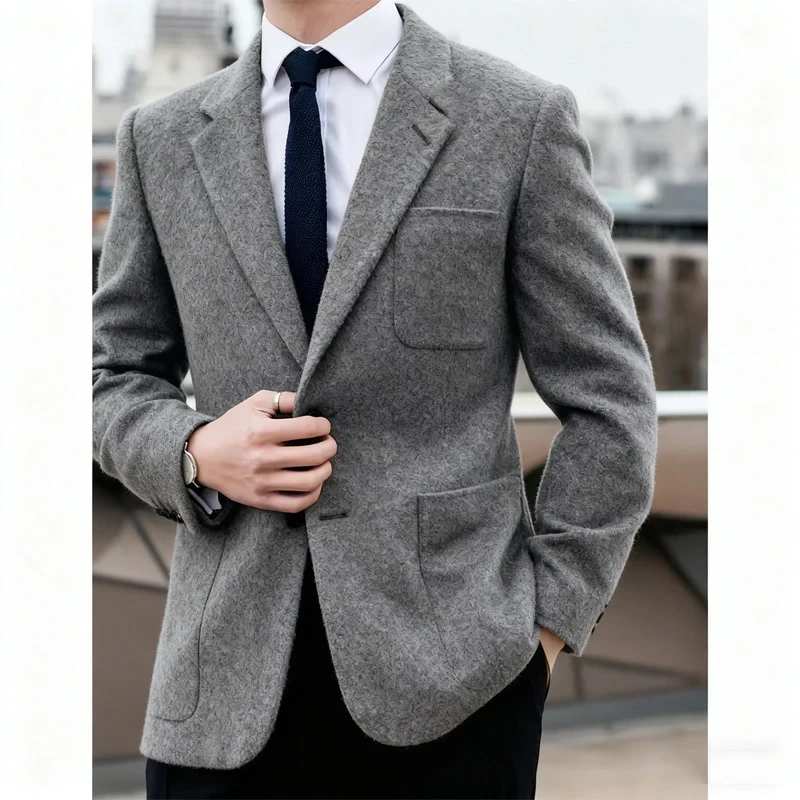 Veste de costume en laine pour hommes, simple boutonnage, élégante, Blazer d'affaires, coupe cintrée