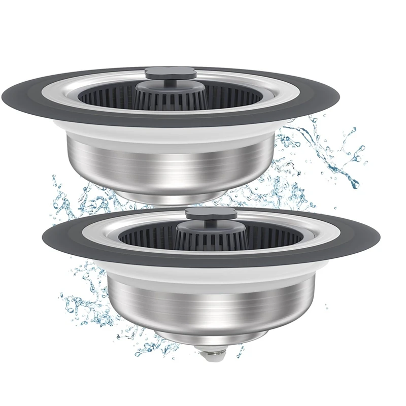 EYFL-2 Pack Upgraded 3 In 1 For Kitchen Sink Drain Strainer Stopper Combo, Stainless Steel Basket Filter Sink Strainer