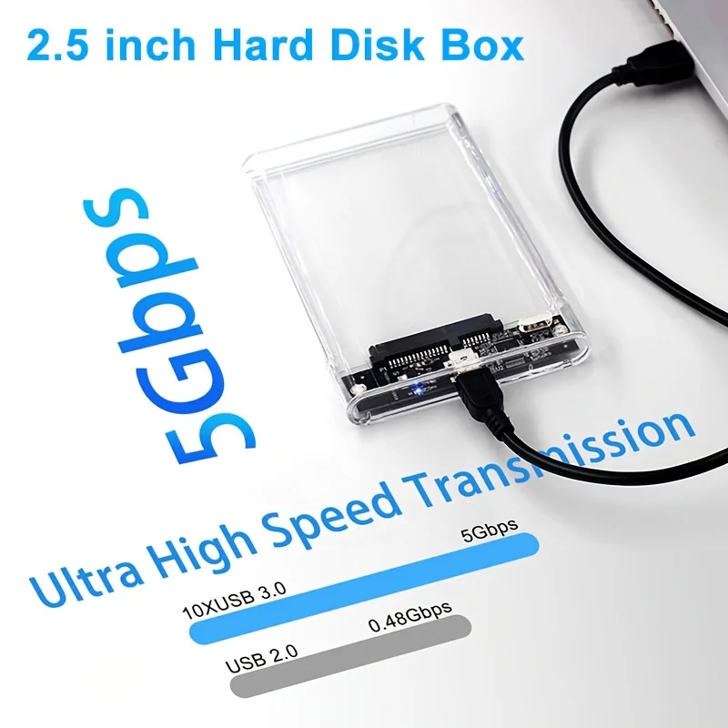 USB 3.0 Hard Drive Enclosure for 2.5 Inch SATA HDD/SSD-Supports 7mm & 9.5mm Drives, UASP Acceleration, for Laptop, PC, PS4, Xbox