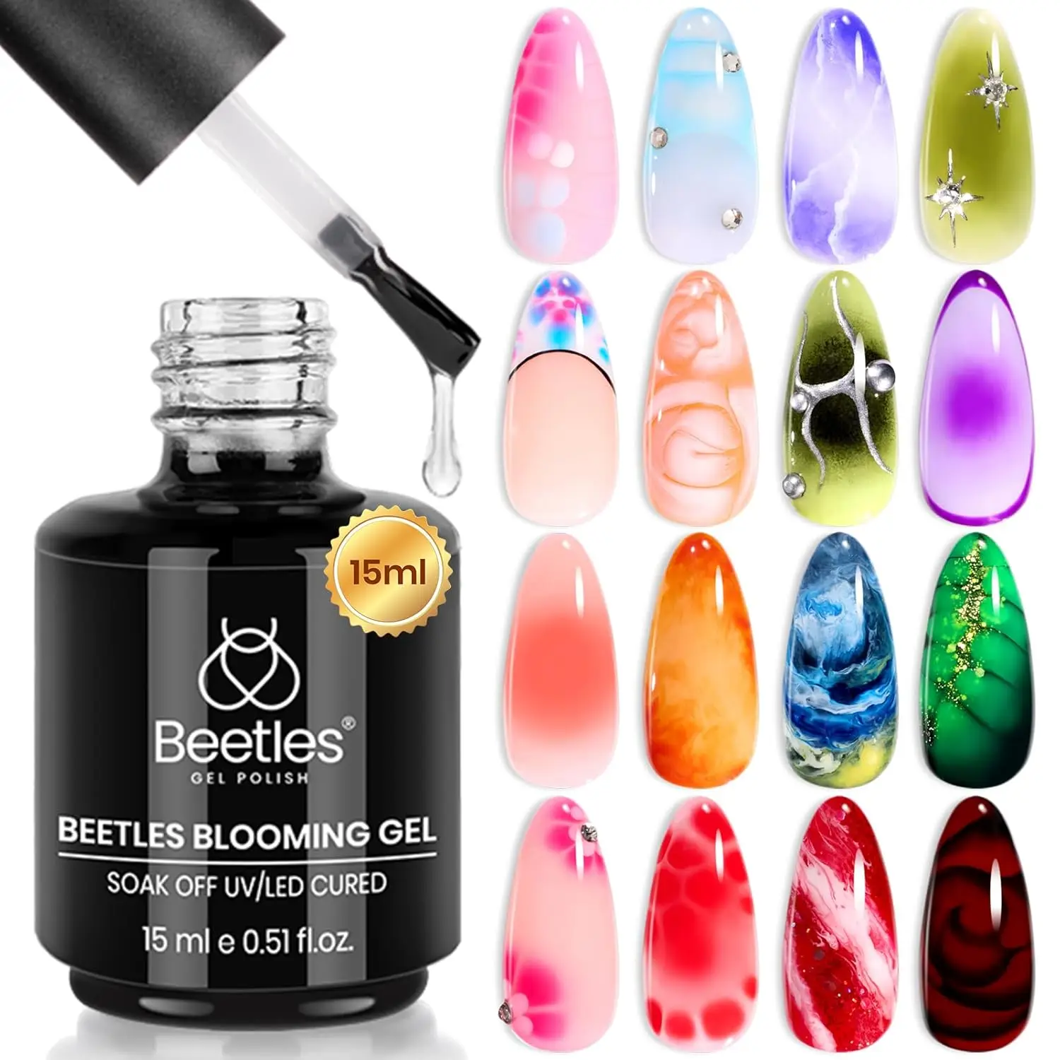 

Clear UV LED Blooming Nail Gel Polish 15ml for Marble Watercolor Floral DIY Nail Art Design, Soak Off Manicure Gift for Women