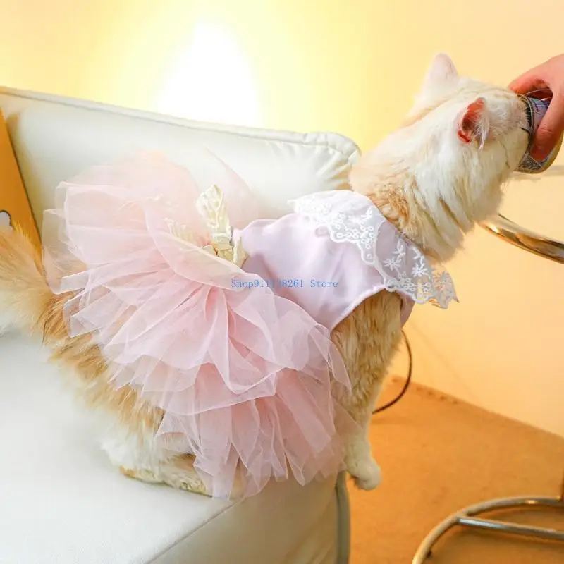 

H05E Fashion Dog French Dresses Breath-able Small Pet Cats Clothes Puppy Photo Outfit