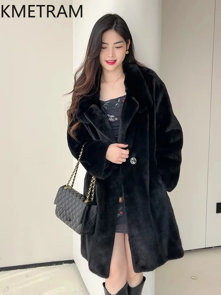 KMETRAM 100% chaqueta de piel de visón entera Natural para mujer, abrigo de piel de visón auténtica negro de longitud media de alta calidad, ropa de invierno para mujer 2025 шуба