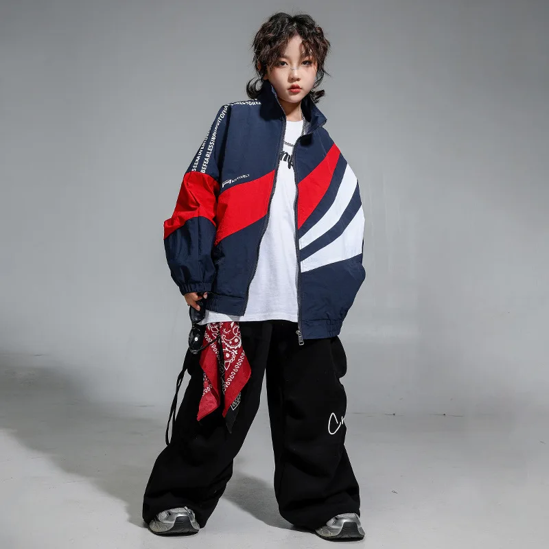Jungen Hip Hop Kontrast Mantel Mädchen Jazz Jogger Kleidung Sets Street Dance Patchwork Jacke Schwarz Cargo Hosen Streetwear Kostüme
