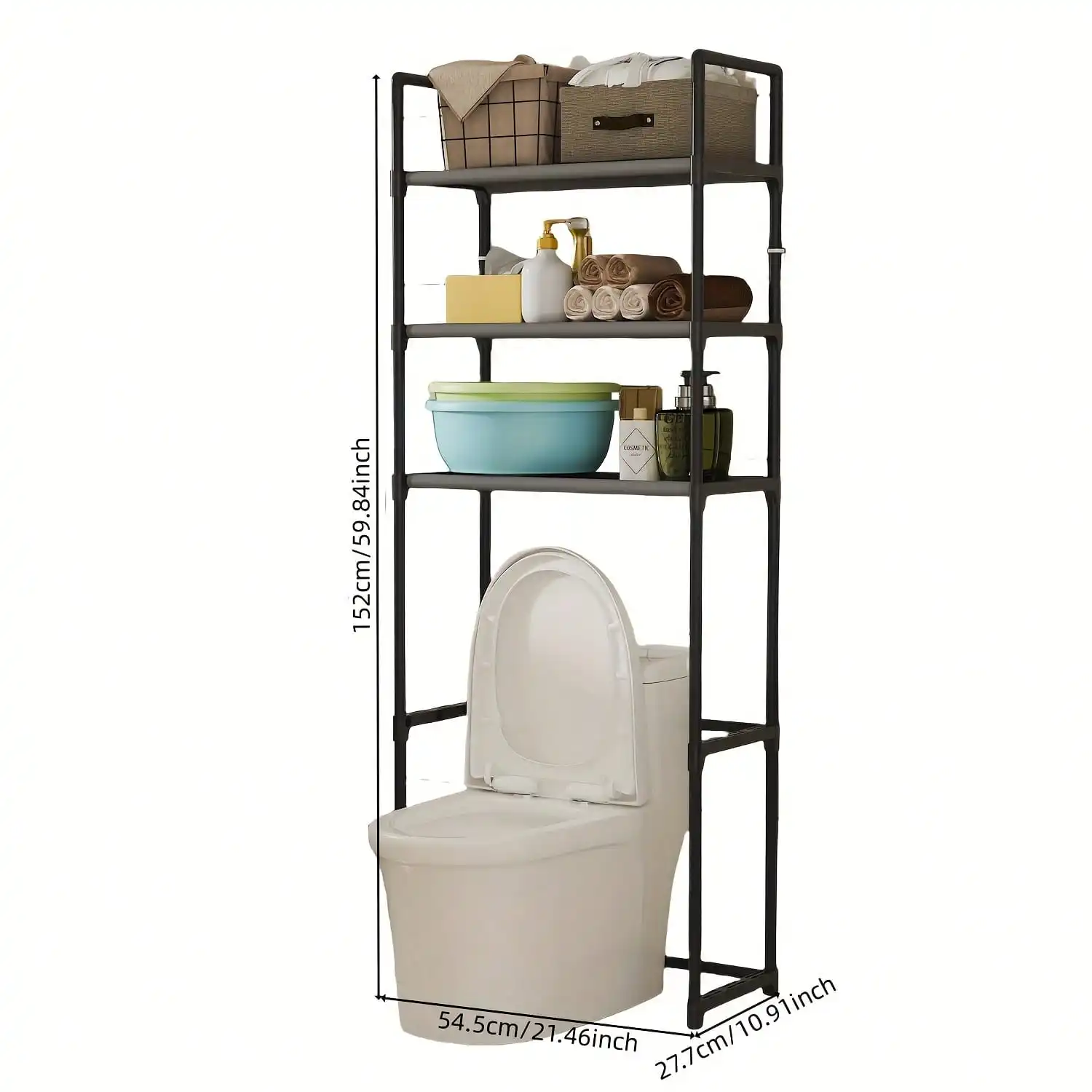 1pc 3-Tier Toilet Storage Rack Home Floor-Standing Bathroom Organizer No-Drill Simple Large Capacity