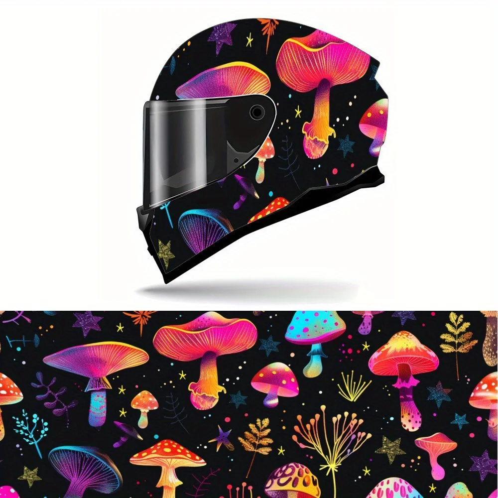 

Artistic Colorful Mushroom Full Face Helmet Vinyl Wrap Sticker, Waterproof Scratch-Resistant Self-Adhesive PVC Decals, Artistic