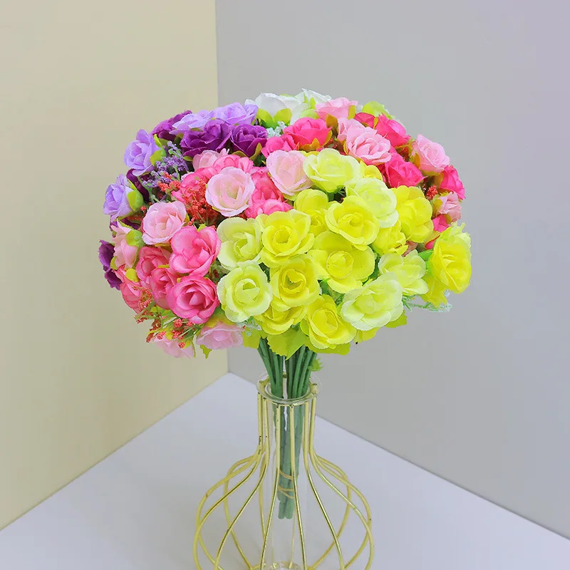 

20cm Artificial Rose Bouquet 21Heads Bridal Bouquet Fake Silk Roses Flower for Wedding Bridal Christmas Home Office Garden Decor