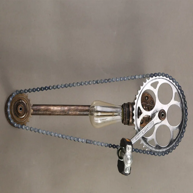 Gear Chain Water Pipe Wall Lamp Restaurant Bar Cafe Pub Bedroom Livng Room Stair Villa Wall Sconce Loft Vintage E27 Edison Bra