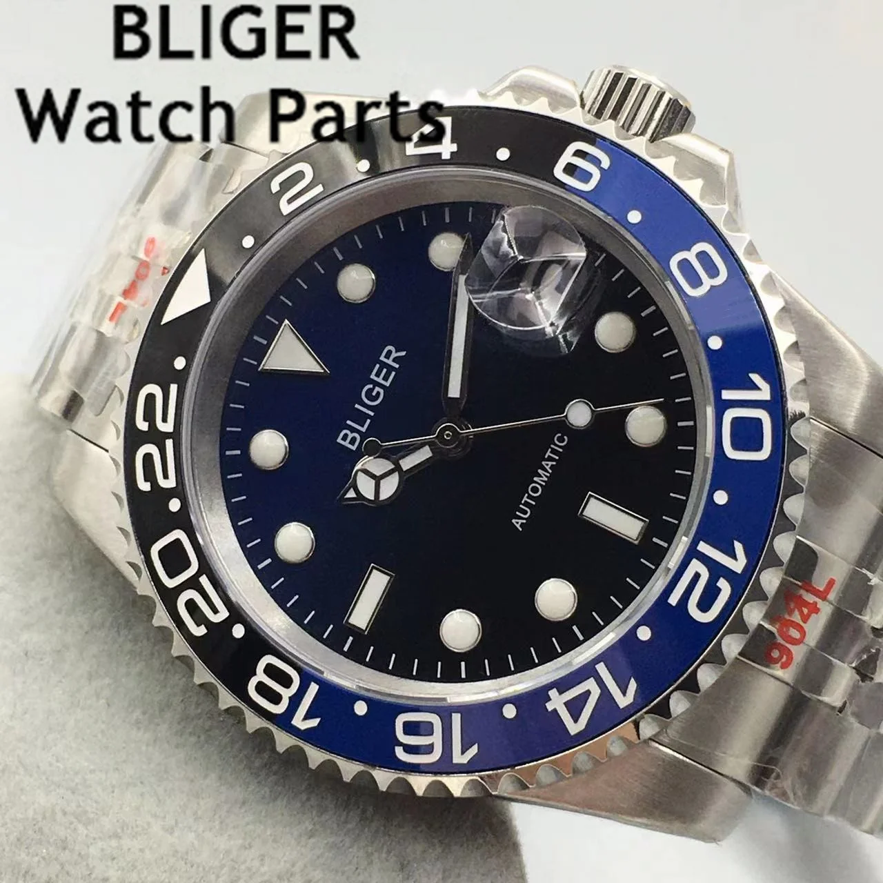 BLIGER 40 мм NH35 PT5000 Miyota Mingzhu Автоматические мужские часы с сапфировым стеклом Юбилейный браслет Светящийся синий черный циферблат