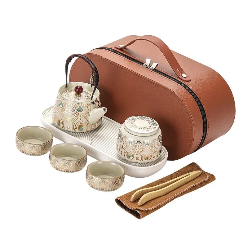 Chinese Traditional Teaset Designer Colorful Kung Fu Tea Set Portable Bag High-value Home Outdoor Portable Travel Tea Gift Set