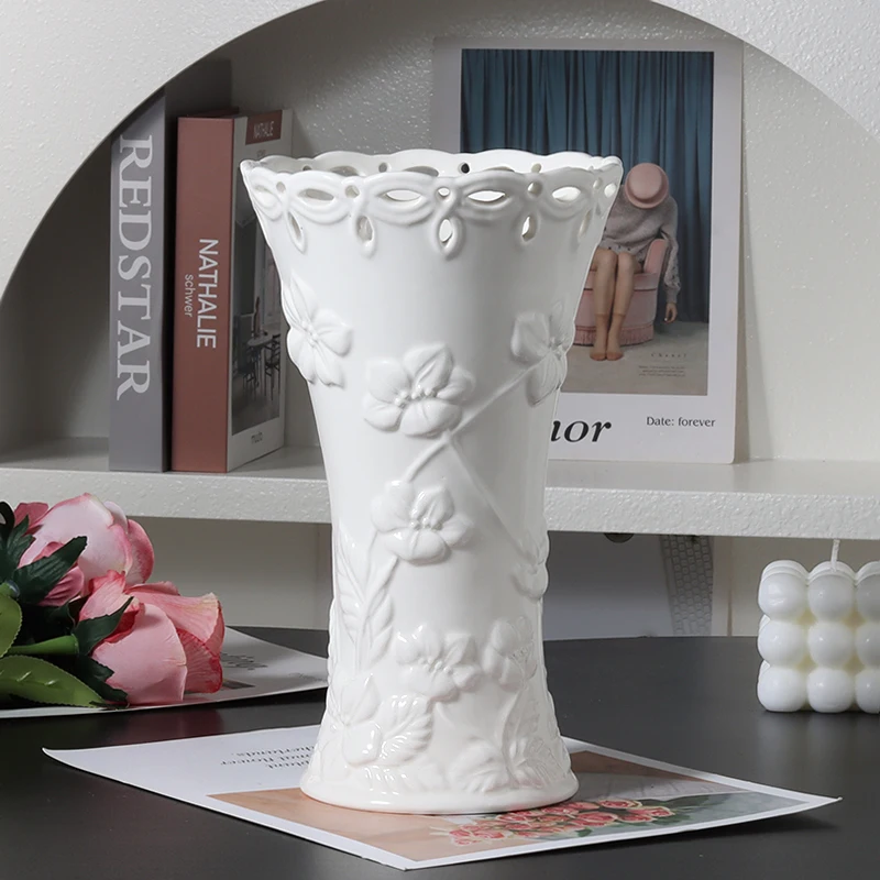 Nordic Ceramic Plain Fired Minimalist Vase, Home Dining Table Living Room Bedroom, Office, Tabletop Decoration, Flower Ware, 1Pc