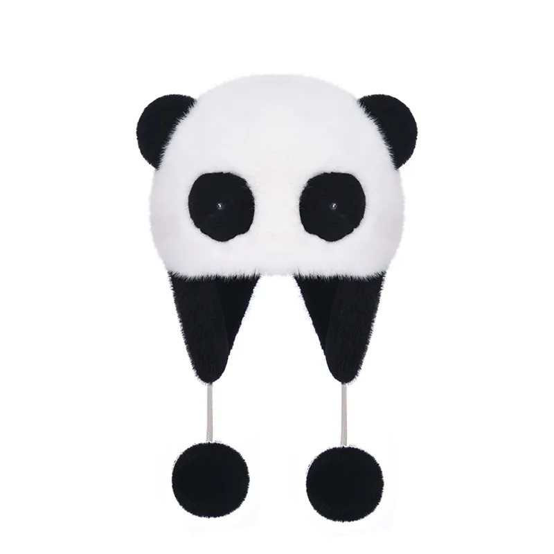 Chapéu de pelúcia Panda de proteção auricular feminino, chapéu bombardeiro grosso de veludo para pais e filhos, original, outono e inverno