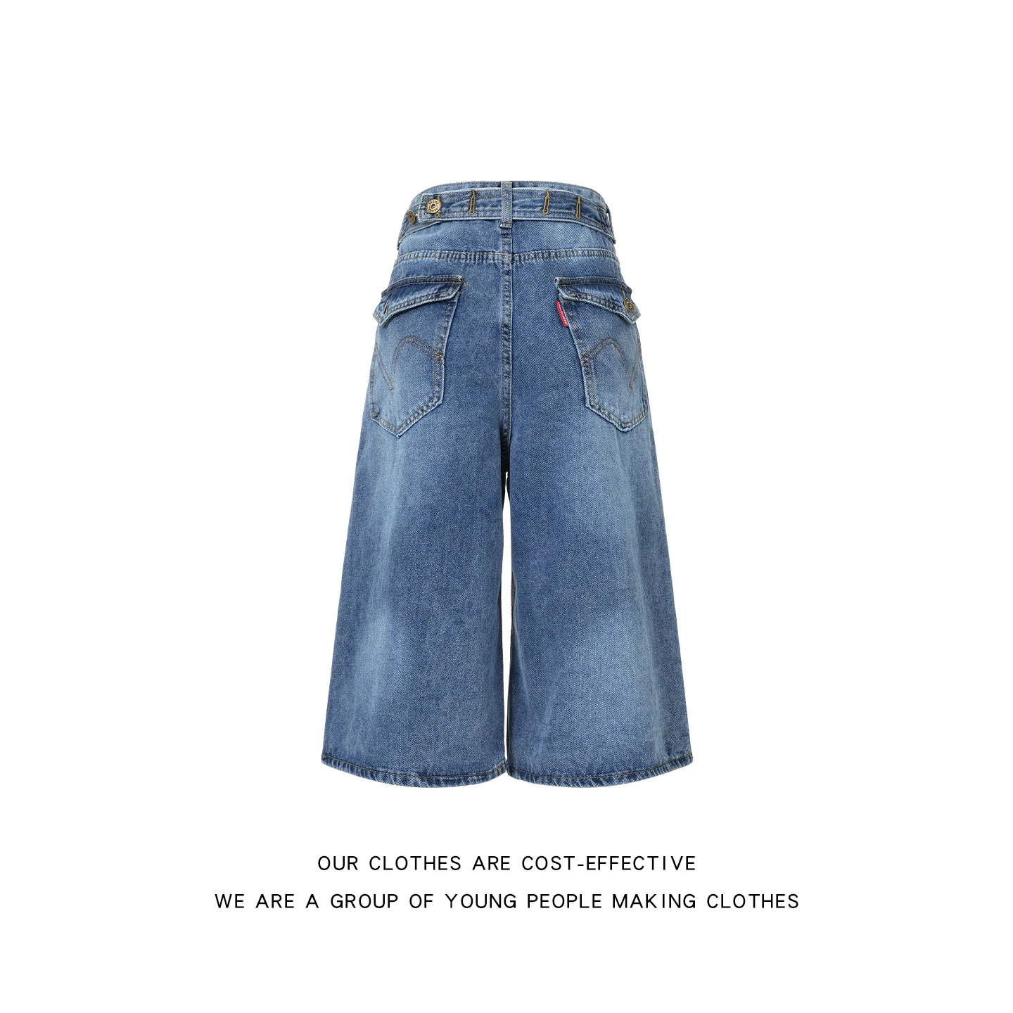 

American Retro Washed Jeans Men's Straight Loose Slimming over Knee Wide Leg mid Pants Couple Casual Shorts