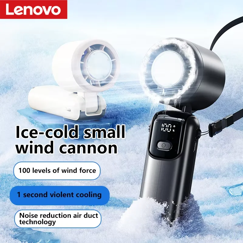 Lenovo USB Desk Fan Ice Cooling Handheld Fan 100 Speeds Turbo Portable Foldable/hangable For Outdoor Fast Chill Ice Compress
