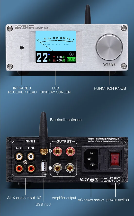 BRZHIFI 고출력 SUPAMP-3886 BT 5.3 디지털 오디오 앰프 홈 사운드 리시버 및 앰프