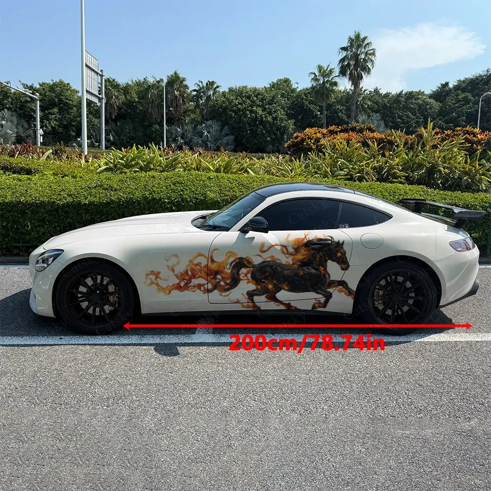 2pcs Blazing Galloping Black Horse Car Side Wraps, Self-Adhesive PVC Waterproof & Scratch-Resistant Stickers, Car Accessory Gift
