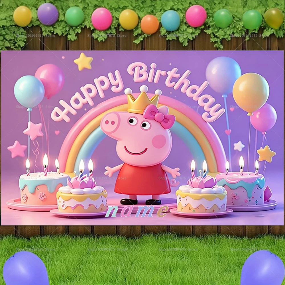 Custom Name Peppa Pig Backdrops Baby Shower Children Birthday Party Decorations Banner Booth Props Party Supplies Boys Gifts view 3