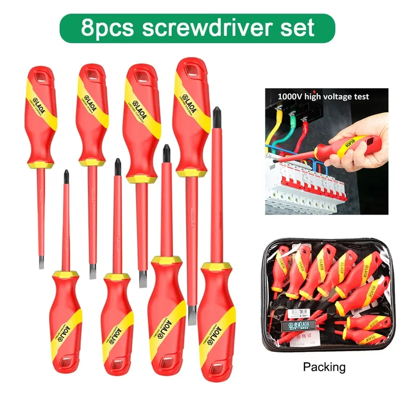 

LAOA 8PCS Insulated Screwdriver Sets 1000V VDE Slotted Phillips Screwdrivers with Magnetic Slotted Phillips