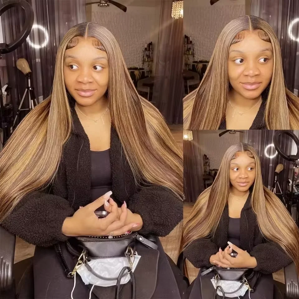 13x6 HD Front Wigs Transparent Lace 46 Inches P4/27 highlight straight human hair 200 Density Brazilian human hair for women image 4