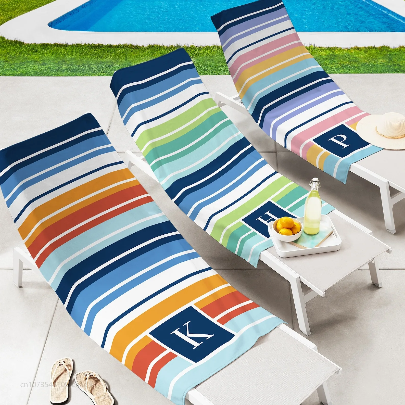 Personalized Striped Beach Towel Custom Initials 3 Colors 2 Sizes Pool Gift