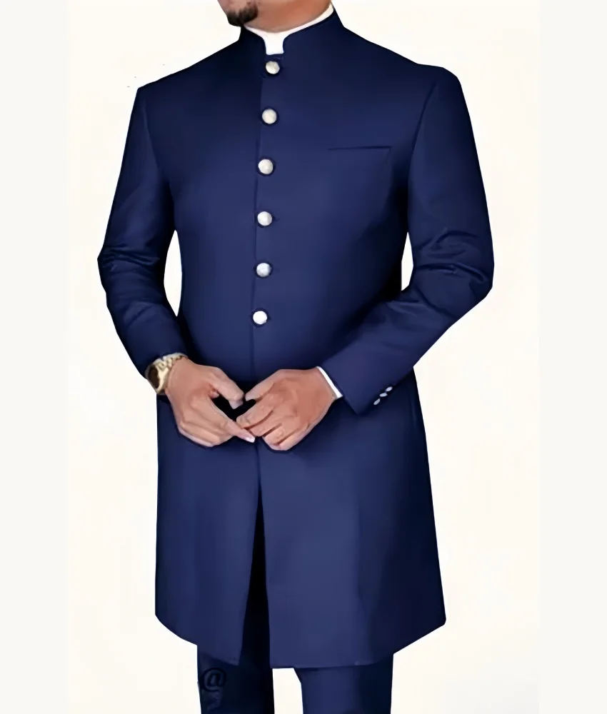 

Chinese style mandarin collar men's suit set for self-cultivation,Performance outfit,2-piece Men's Suit ( Blazer+Pants ).