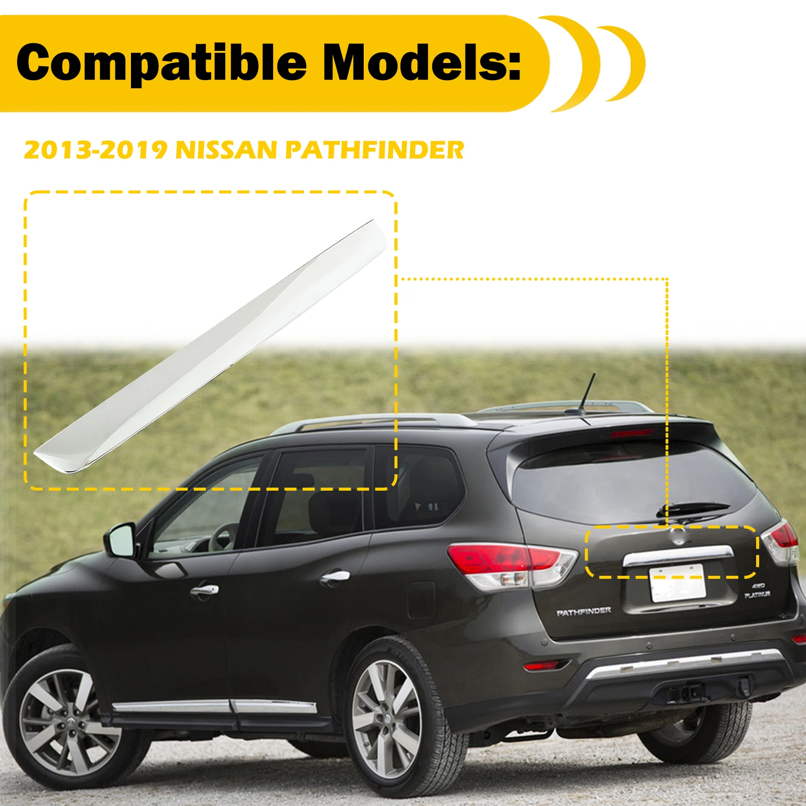 Rear Tailgate Chrome Handle Garnish Finisher Molding Fit for 2013-2019 Nissan Pathfinder  90810-9PG0A