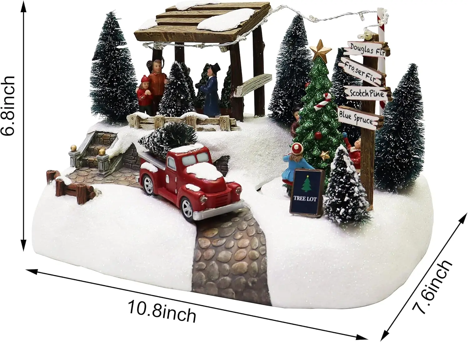 Arbre de village de Noël avec lumières LED et musique, décoration d'intérieur à piles pour affichage festif