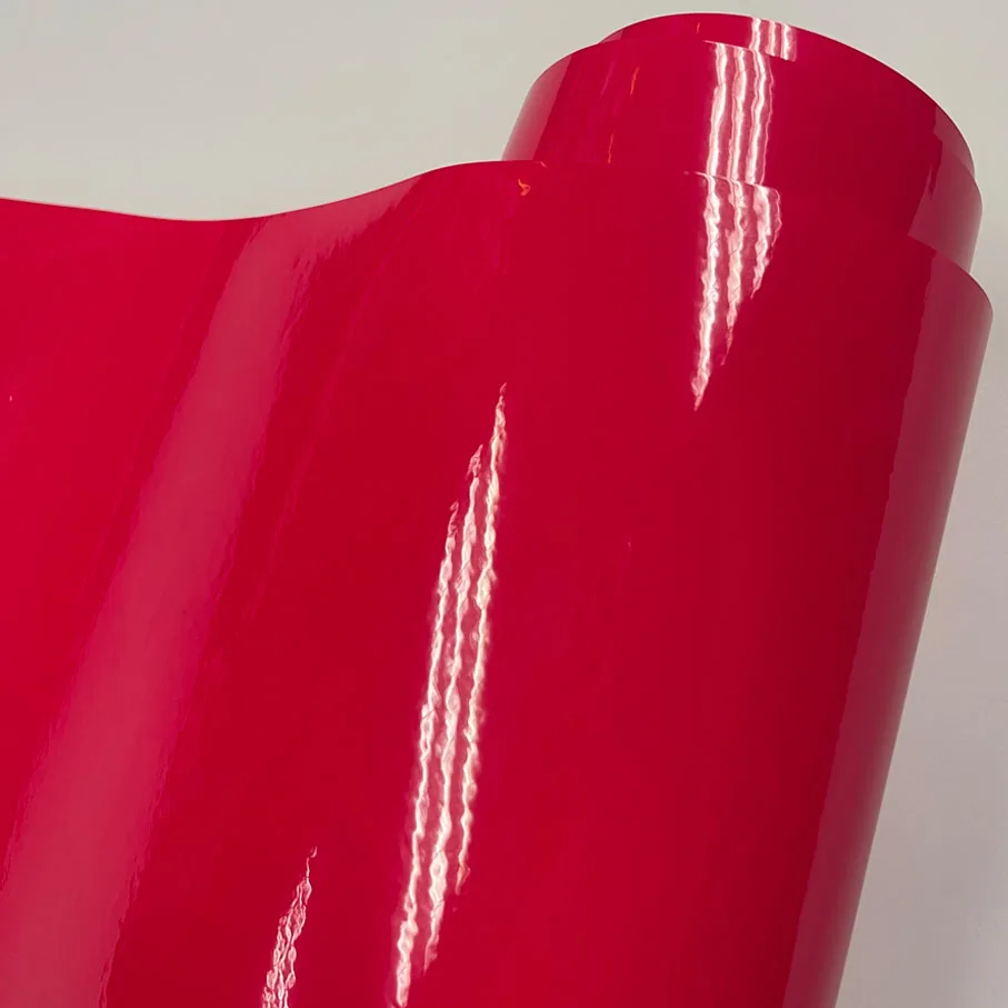 New Arrival Glossy Fluorescent Pink Car Vinyl Film With Air Free Bubble Fluorescent Vinyl Sticker With 3 Layers