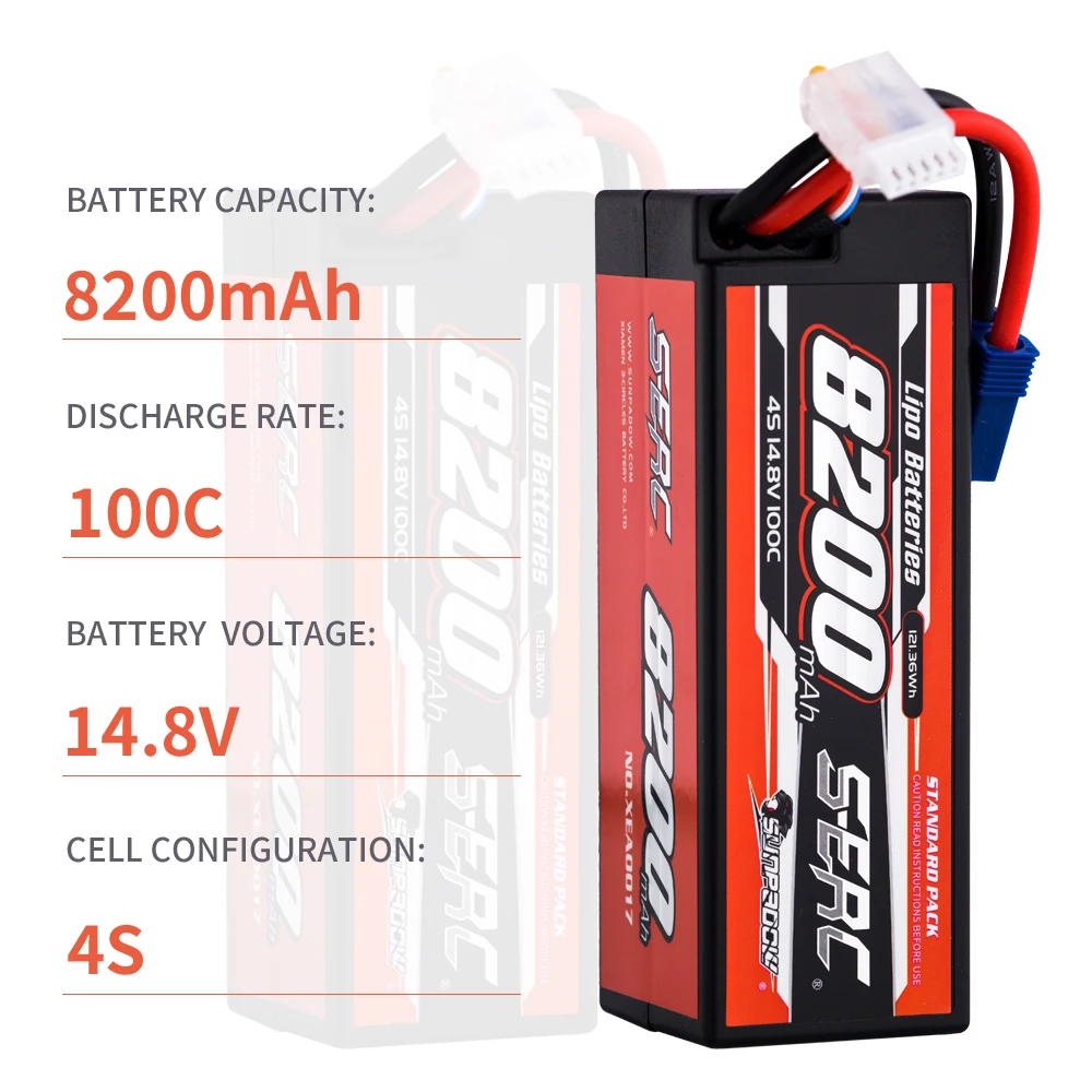 Batería Lipo SUNPADOW 4S 8200mAh 100C 14,8 V con conector EC5 estuche rígido recargable para vehículos RC camión tanque carreras